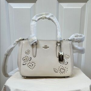 Coach Cream Leather Satchel with Floral Accent Studs NWT